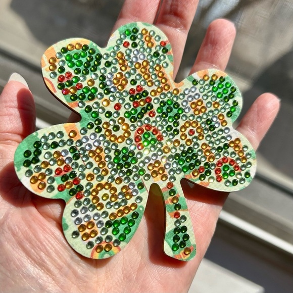 Other - 2/$16 - No. 09 - Sparkly, Diamond Art Shamrock Clover Holiday Coaster, Green